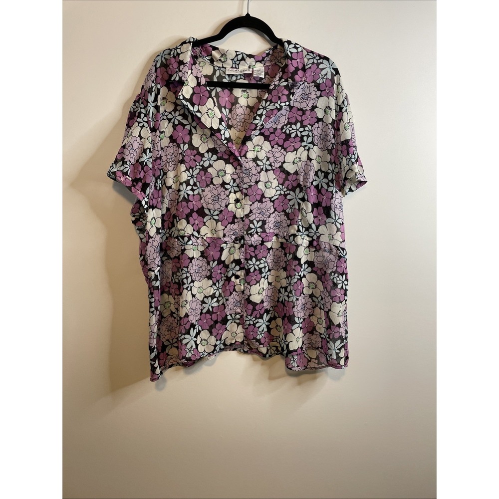 Sag Harbor Woman 3X Floral V Neck Top Pink Black Plus Size Career Casual‎